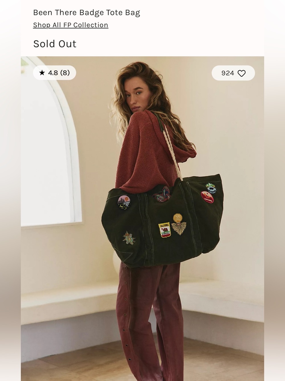 FREE PEOPLE Carryall Tote Bag - Been There Badge - Picture 2 of 11